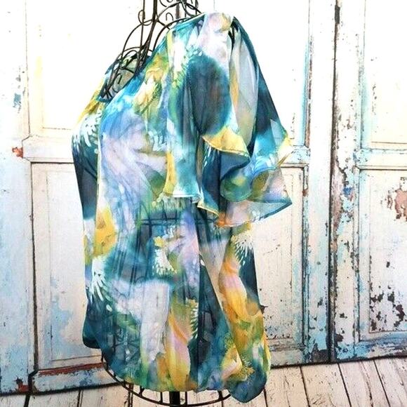 Sheer Top by ANA A New Approach Size S Boho Flutter Sleeve Cottage Fairy Floral - Picture 5 of 9